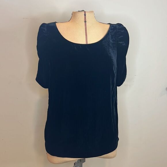 Talbots Black Velvet Blouse with Gathered Sleeves - Size Medium Petite - Picture 3 of 11